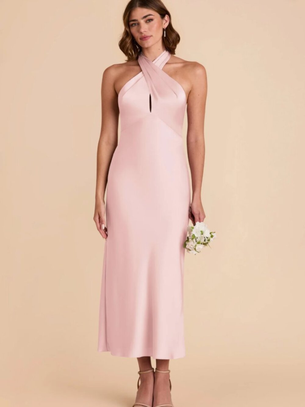 Monique Matte Satin Dress - Pale Blush